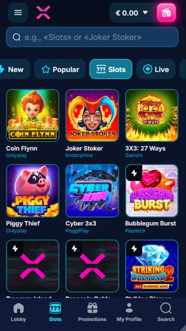 Cazinou Live în aplicația Xon